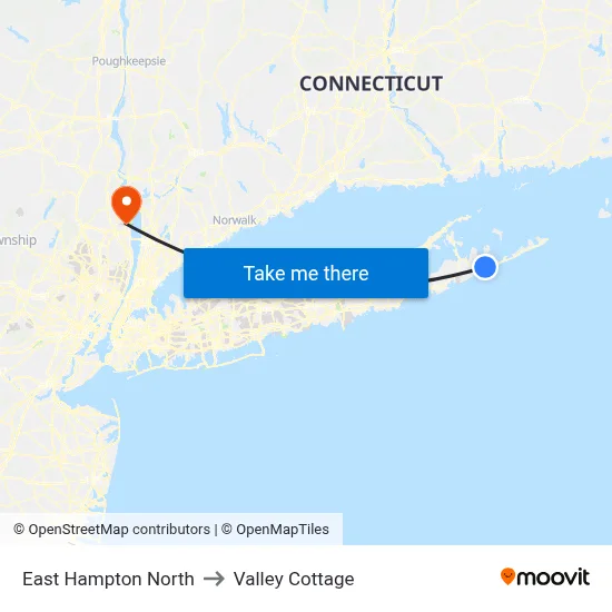 East Hampton North to Valley Cottage map