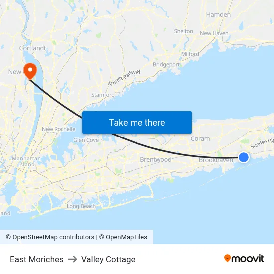 East Moriches to Valley Cottage map