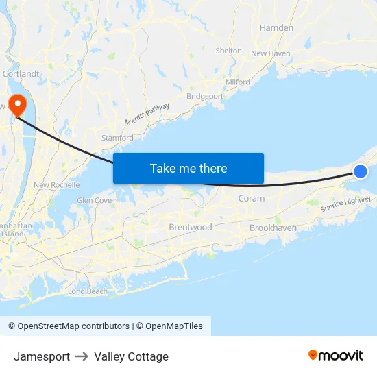 Jamesport to Valley Cottage map