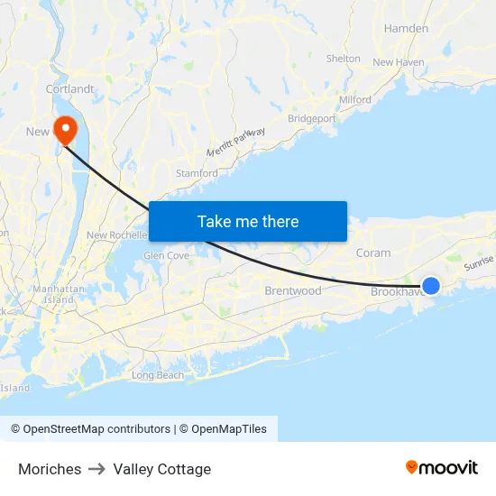 Moriches to Valley Cottage map