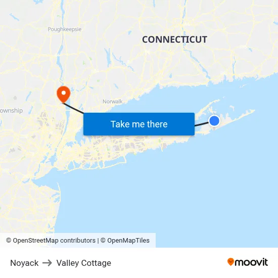 Noyack to Valley Cottage map