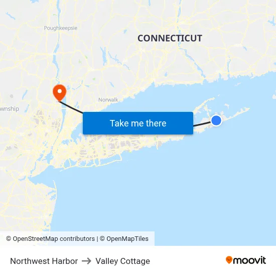 Northwest Harbor to Valley Cottage map
