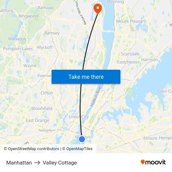 Manhattan to Valley Cottage map