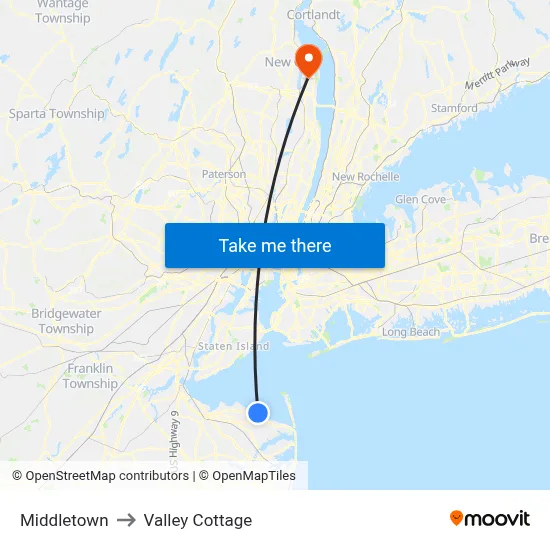 Middletown to Valley Cottage map