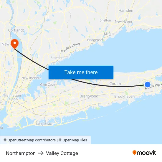 Northampton to Valley Cottage map