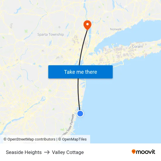 Seaside Heights to Valley Cottage map