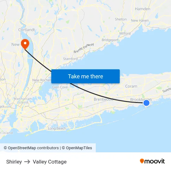 Shirley to Valley Cottage map