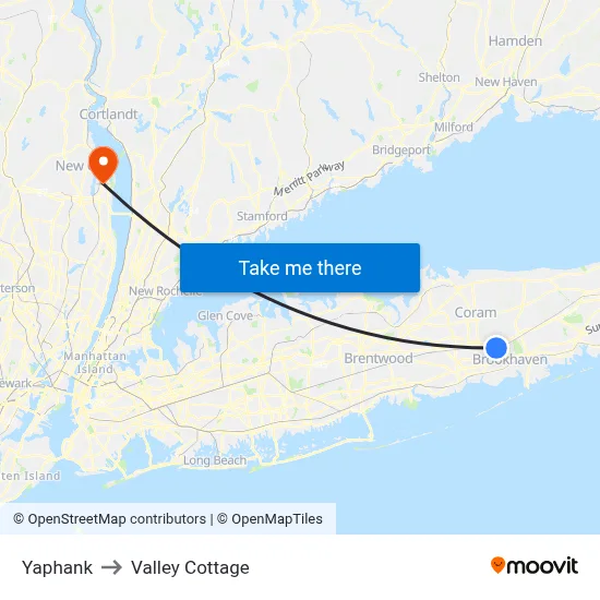 Yaphank to Valley Cottage map