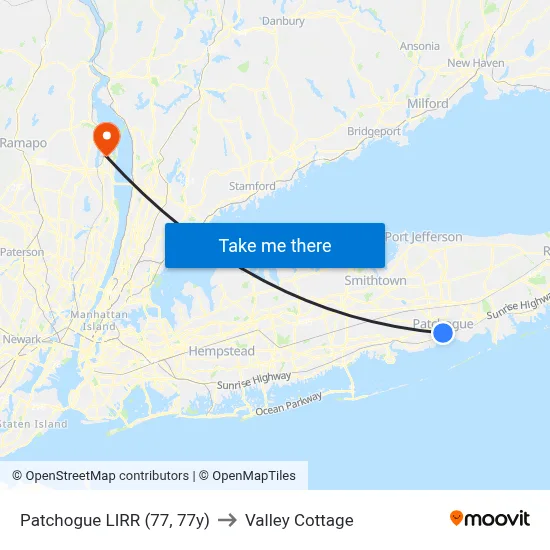 Patchogue LIRR (77, 77y) to Valley Cottage map