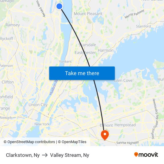 Clarkstown, Ny to Valley Stream, Ny map