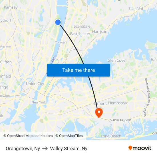 Orangetown, Ny to Valley Stream, Ny map