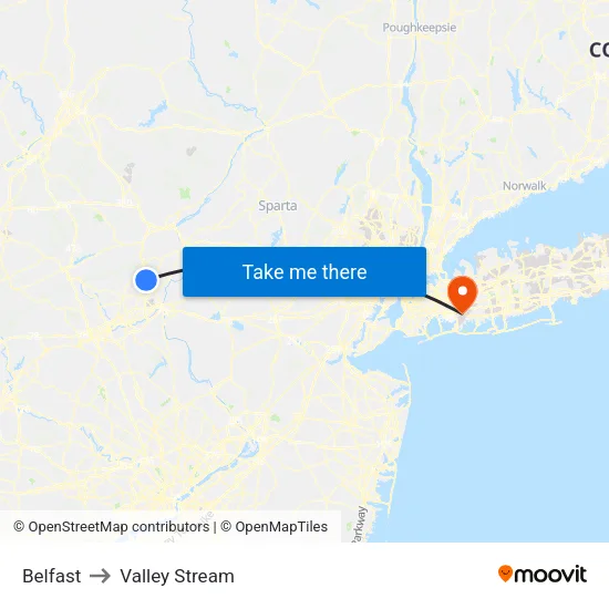 Belfast to Valley Stream map