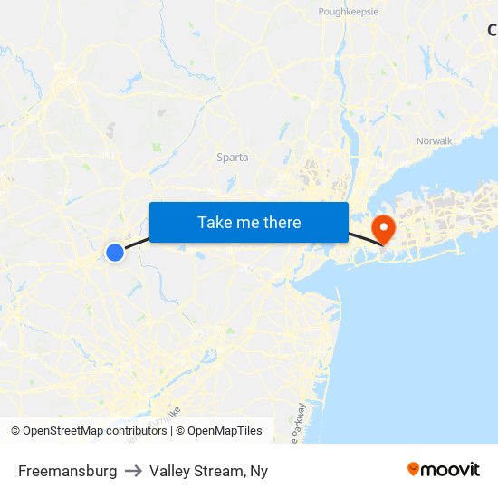 Freemansburg to Valley Stream, Ny map