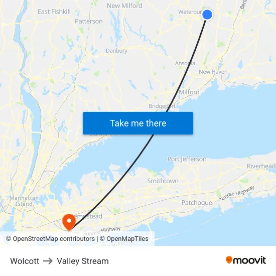 Wolcott to Valley Stream map