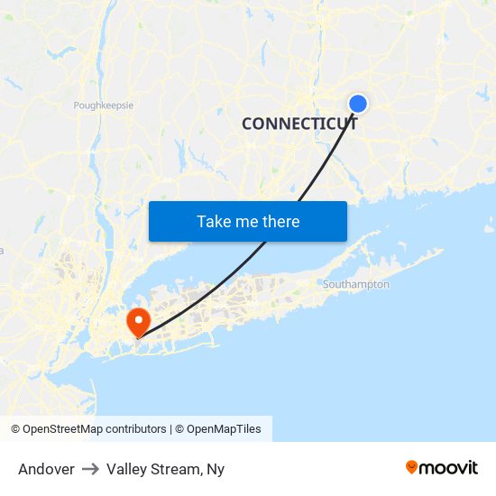 Andover to Valley Stream, Ny map