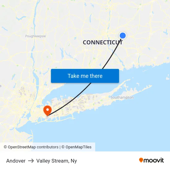 Andover to Valley Stream, Ny map