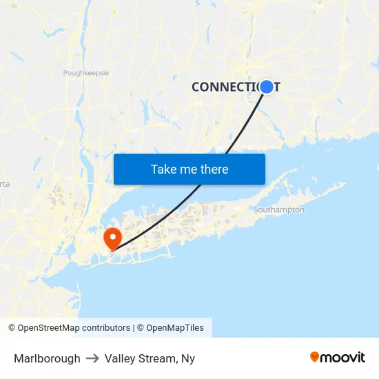 Marlborough to Valley Stream, Ny map