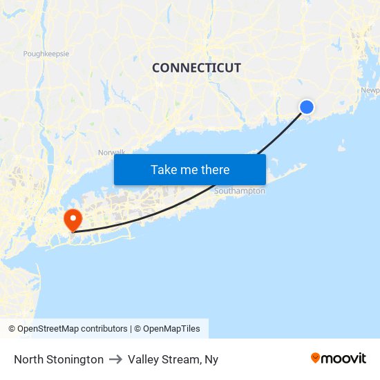 North Stonington to Valley Stream, Ny map