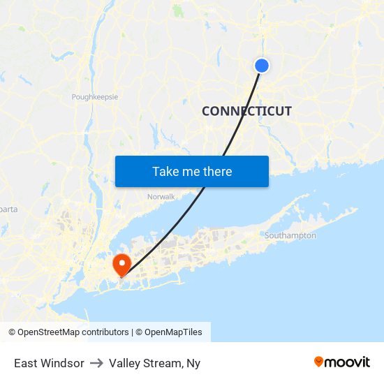 East Windsor to Valley Stream, Ny map