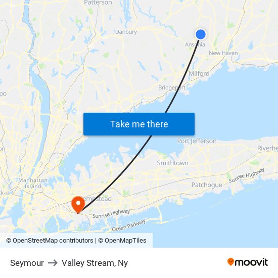 Seymour to Valley Stream, Ny map