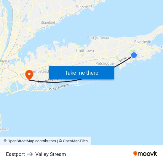 Eastport to Valley Stream map
