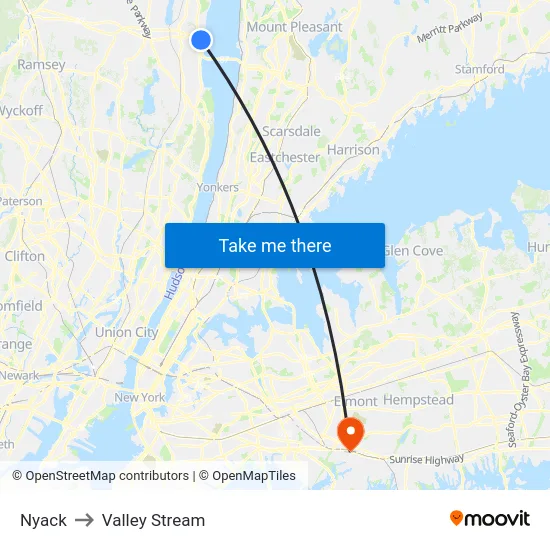 Nyack to Valley Stream map