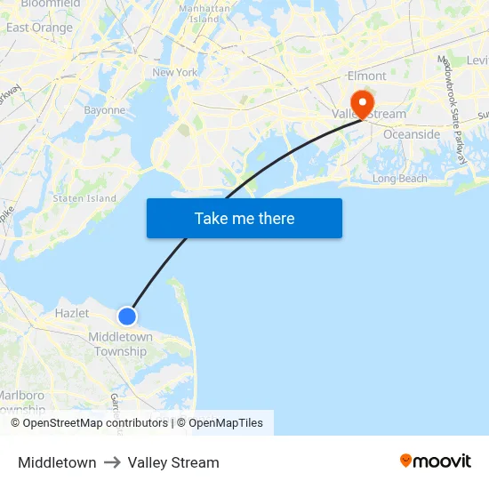 Middletown to Valley Stream map