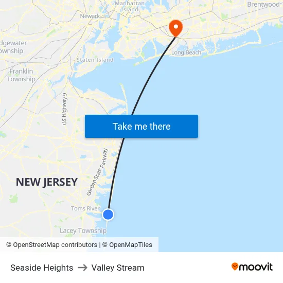 Seaside Heights to Valley Stream map