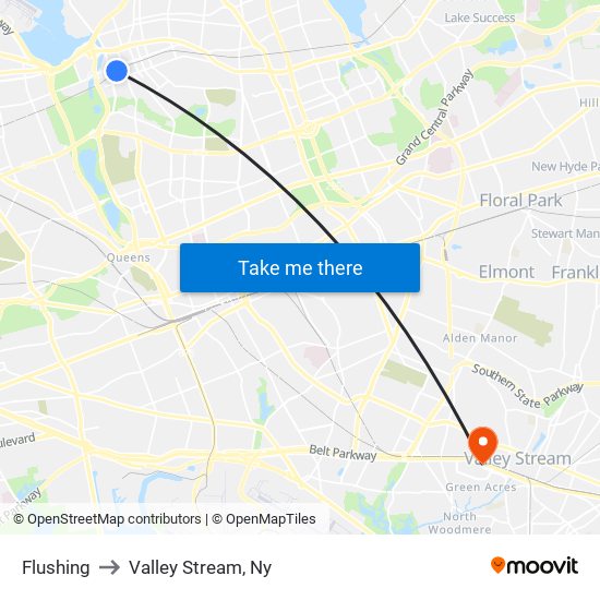 Flushing to Valley Stream, Ny map