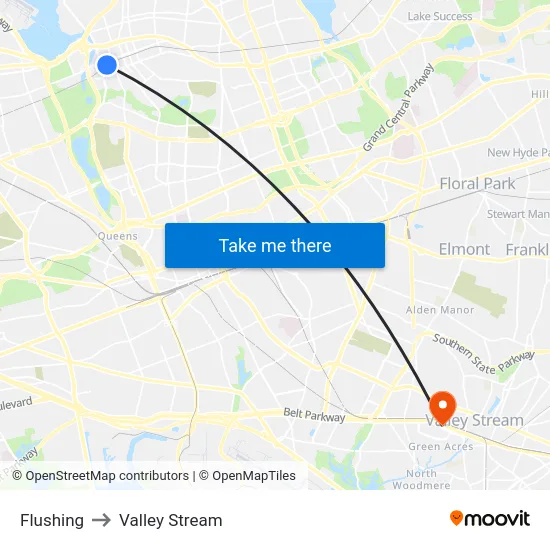 Flushing to Valley Stream map