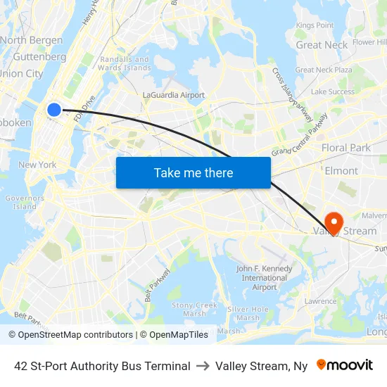 42 St-Port Authority Bus Terminal to Valley Stream, Ny map