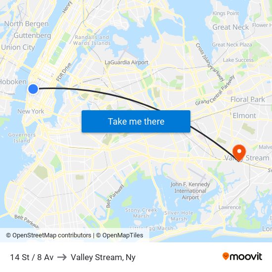 14 St / 8 Av to Valley Stream, Ny map