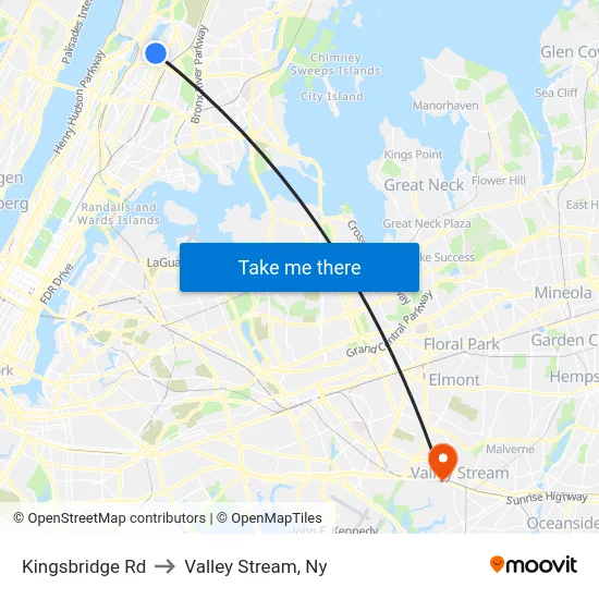 Kingsbridge Rd to Valley Stream, Ny map