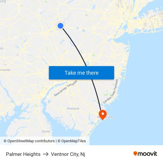 Palmer Heights to Ventnor City, Nj map