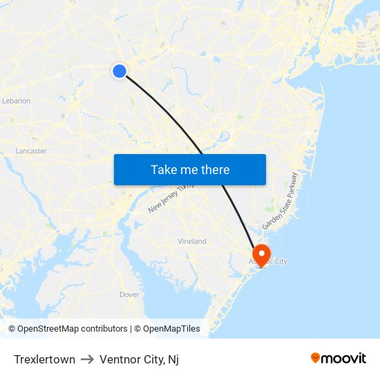 Trexlertown to Ventnor City, Nj map