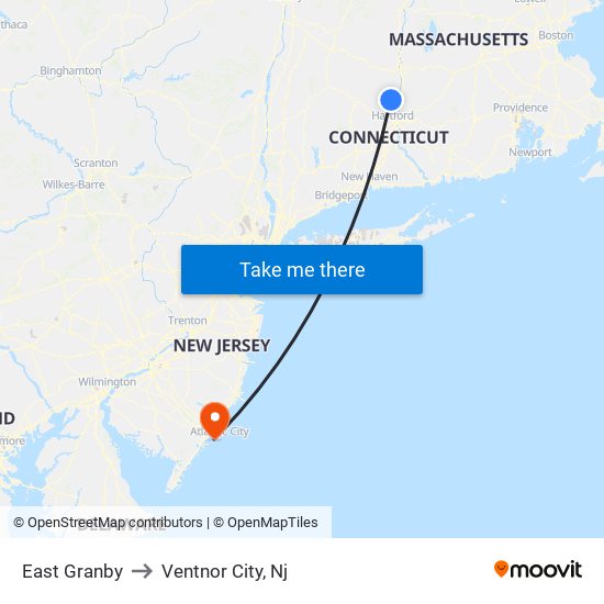 East Granby to Ventnor City, Nj map