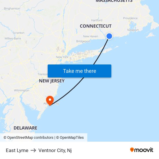 East Lyme to Ventnor City, Nj map