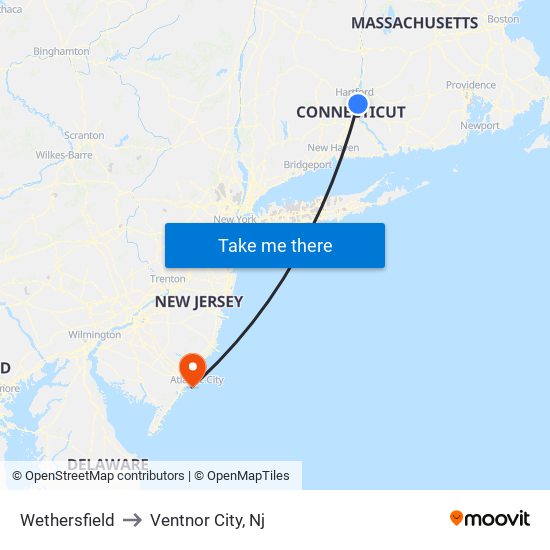 Wethersfield to Ventnor City, Nj map