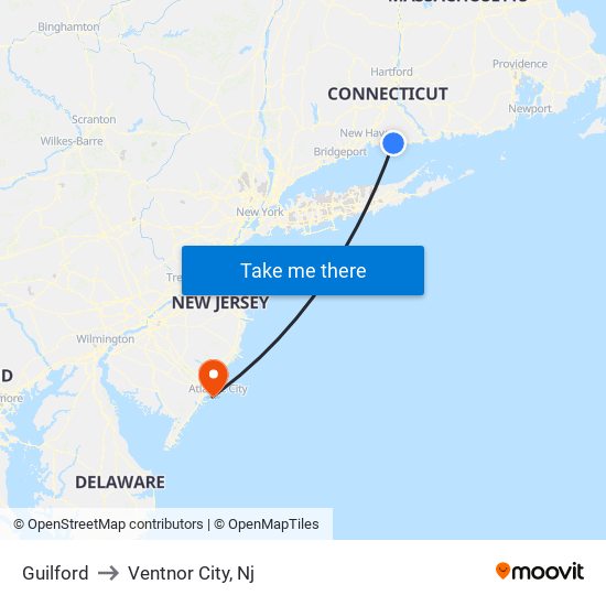 Guilford to Ventnor City, Nj map