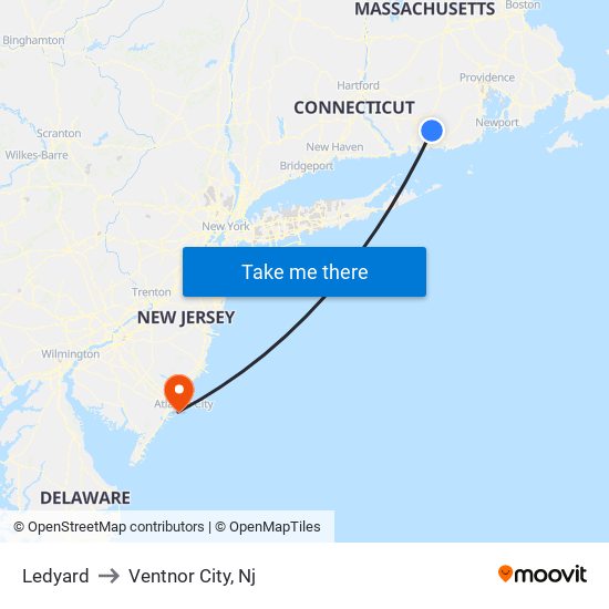 Ledyard to Ventnor City, Nj map