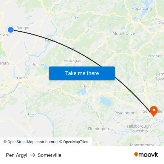 Pen Argyl to Somerville map