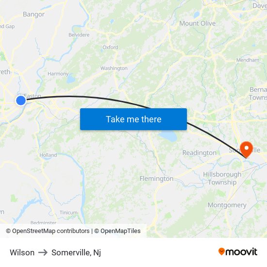 Wilson to Somerville, Nj map