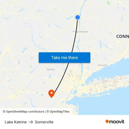 Lake Katrine to Somerville map