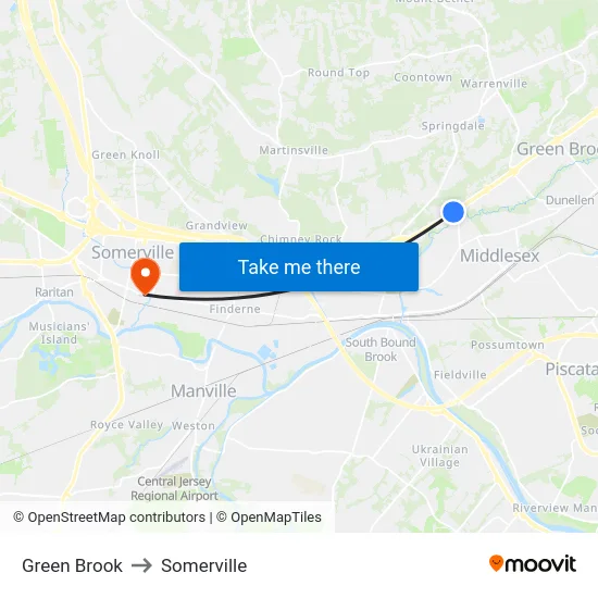 Green Brook to Somerville map