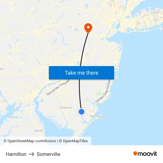 Hamilton to Somerville map