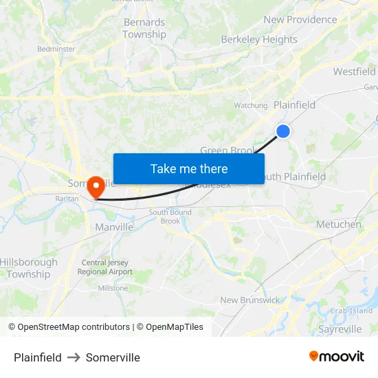 Plainfield to Somerville map