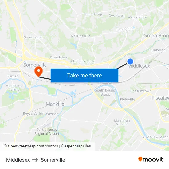 Middlesex to Somerville map