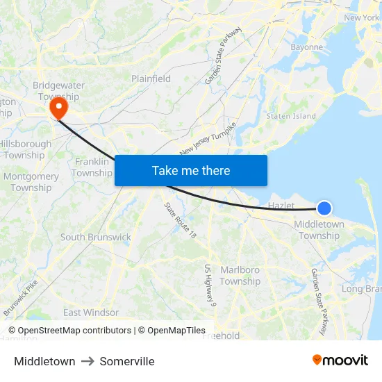 Middletown to Somerville map