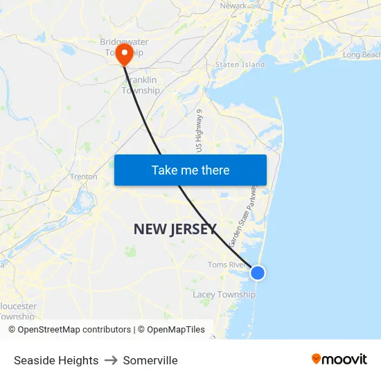 Seaside Heights to Somerville map