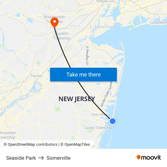 Seaside Park to Somerville map